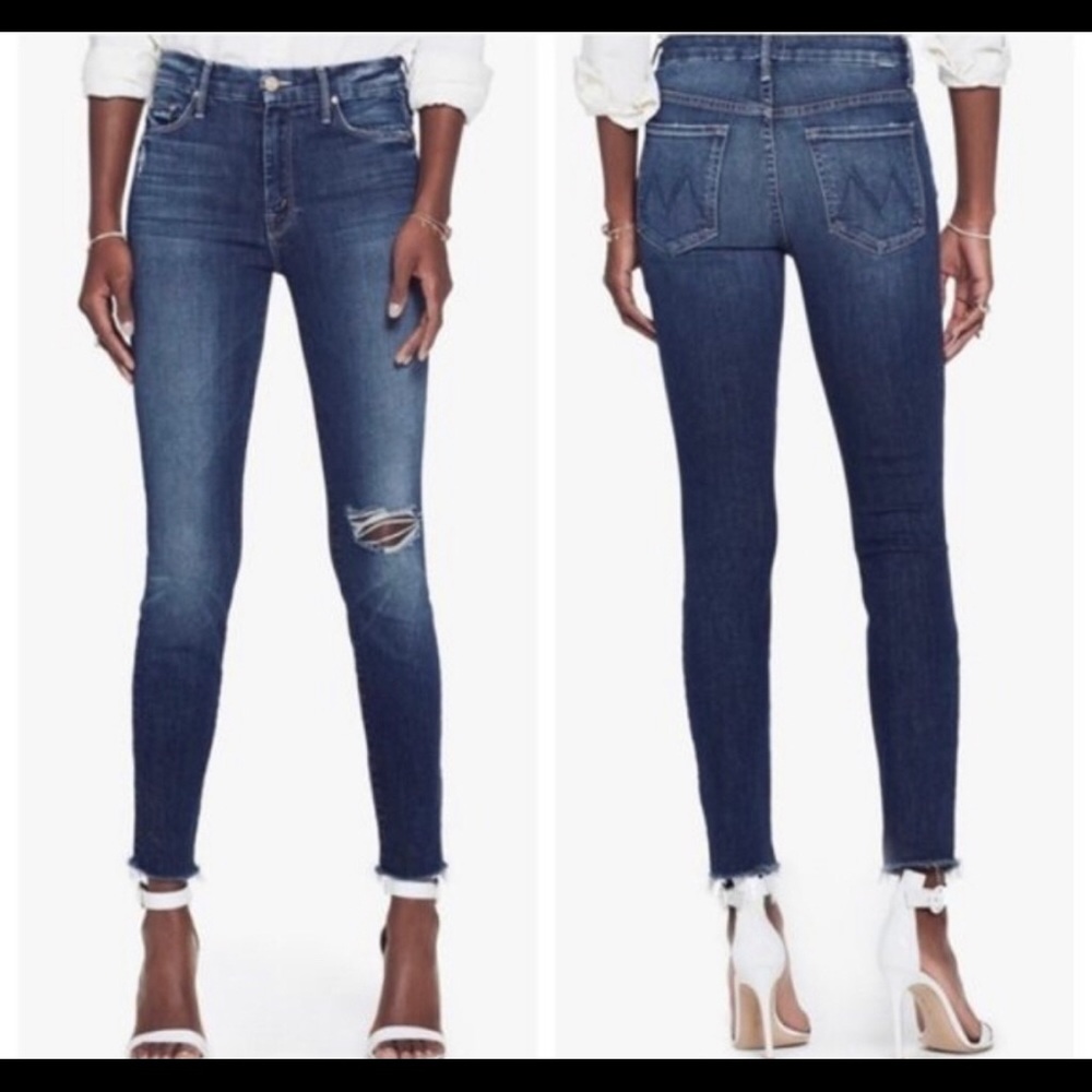 MOTHER High Waisted Looker Ankle Fray Cat Attack
